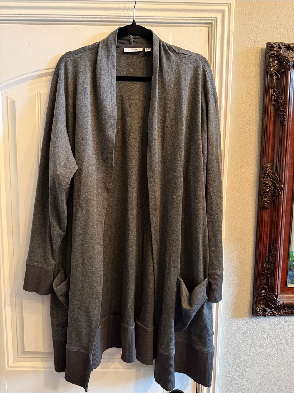 Susan Graver Open-Front Gray Draped Cardigan